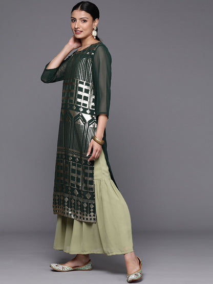 Dhiyona VA Women's Silk Georgette Kurta with Sharara & With Dupatta