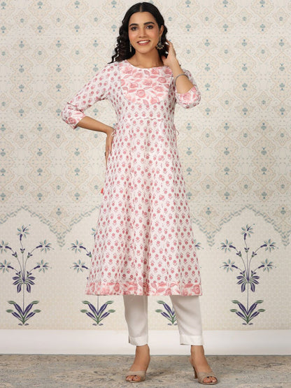 Dhiyona OD  Floral Printed Gotta Patti Pure Cotton A-Line Kurta