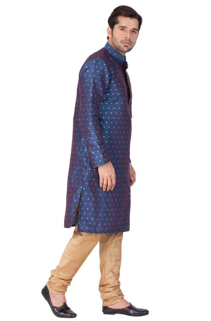 Men's Blue Silk Blend Straight Kurta Pyjama Set