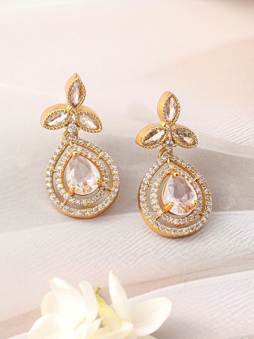 Dhiyona RJ Women's 22K Gold-Plated Grey Stone and White Cubic Zirconia Studded Pendant Jewellery Set