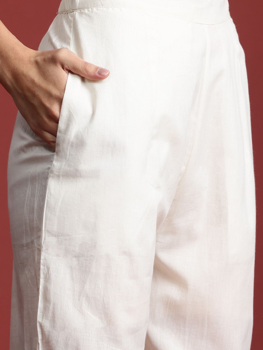 Floral Embroidered Panelled Thread Work Pure Cotton Kurta with Trousers