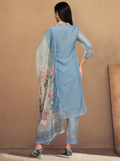 Dhiyona IE Women Floral Embroidered Regular Thread Work Kurta with Trousers & With Dupatta
