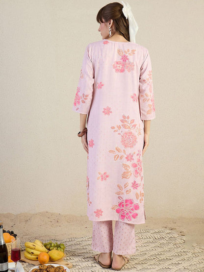 Dhiyona IE Printed V-Neck Top With Trousers Co-Ords