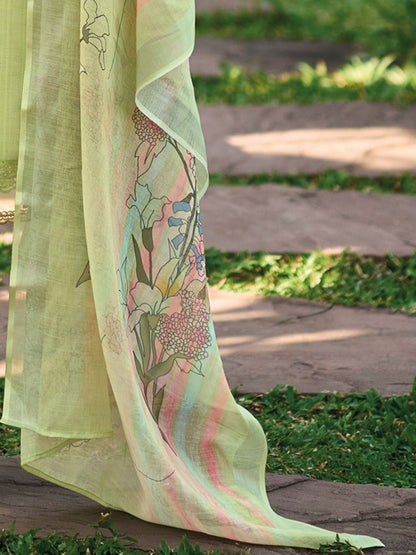 Floral Embroidered Pure Cotton Straight Kurta With Trousers & Dupatta