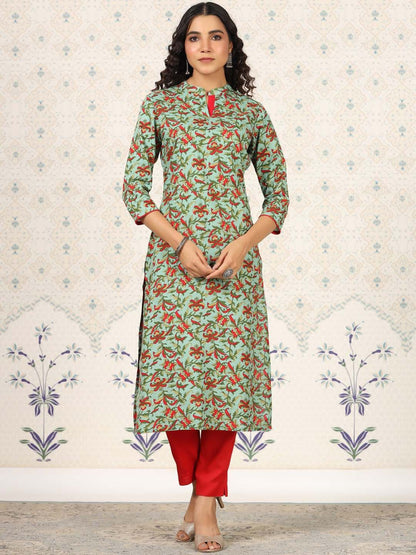 Dhiyona OD  Green Floral Printed Straight Kurta