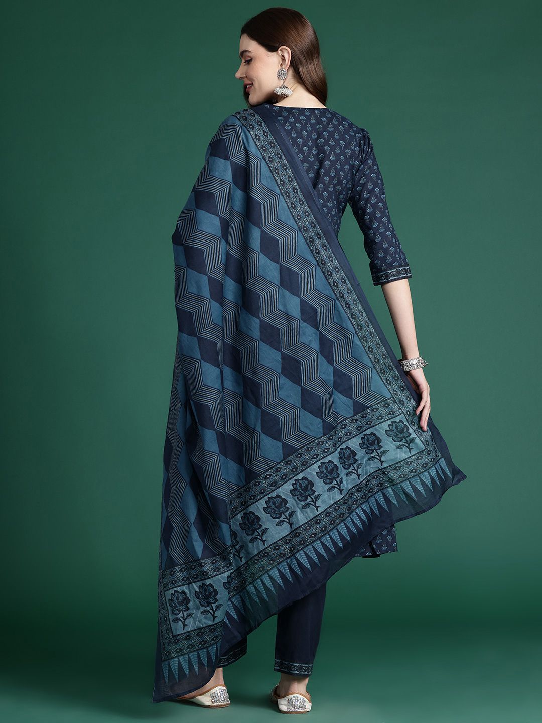 Dhiyona IE Floral Printed Panelled Pure Cotton Kurta with Trousers & With Dupatta
