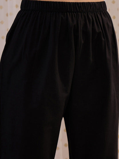 Floral Embroidered V-Neck Pure Cotton Straight Kurta with Trousers & Dupatta