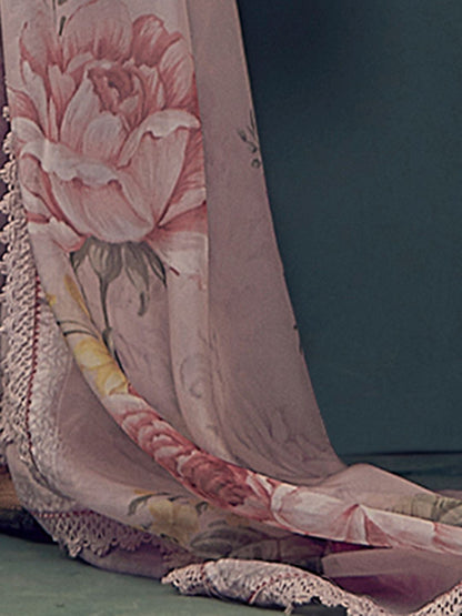 Floral Embroidered Thread Work Kurta With Trousers & Dupatta