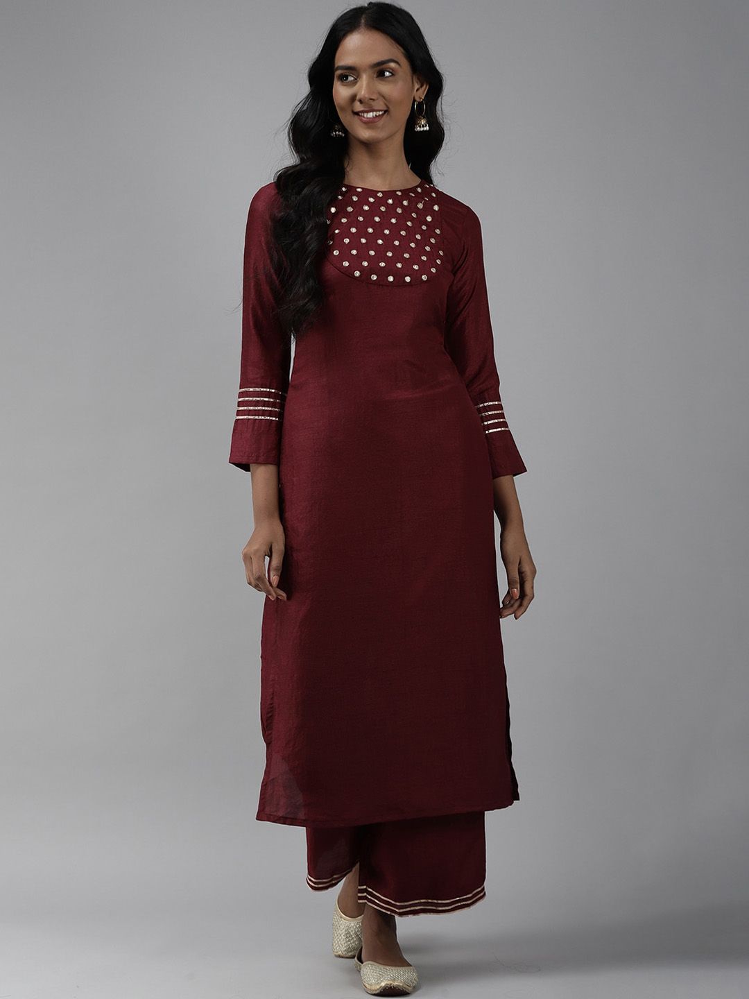 Dhiyona IE Embroidered Mirror Work Kurta with Palazzos