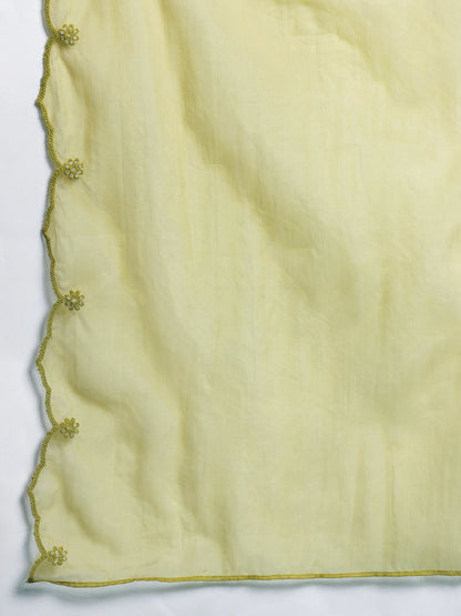 Ethnic Motifs Embroidered Sequinned Liva Kurta With Trousers & Dupatta