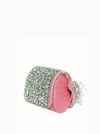 Dhiyona NR Women Rose & White Embroidered Box Clutch