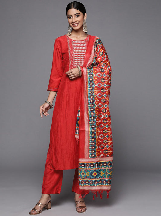 Dhiyona VA Women's Ethnic Motifs Embroidered Sequinned Kurta with Trousers & Dupatta