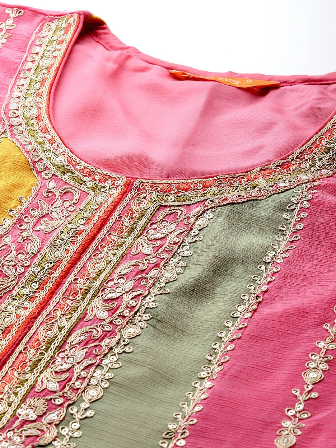 Dhiyona IE Ethnic Motifs Embroidered Panelled Sequinned Kurta With Palazzos & Dupatta