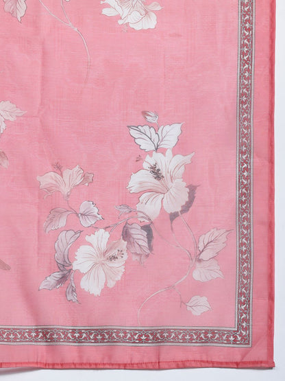 Floral Embroidered Thread Work Chanderi Silk Kurta with Trousers & With Dupatta