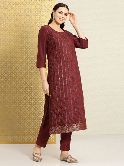 Dhiyona PD Women Ethnic Motifs Embroidered Jashn Sequinned Kurta with Trousers & Dupatta