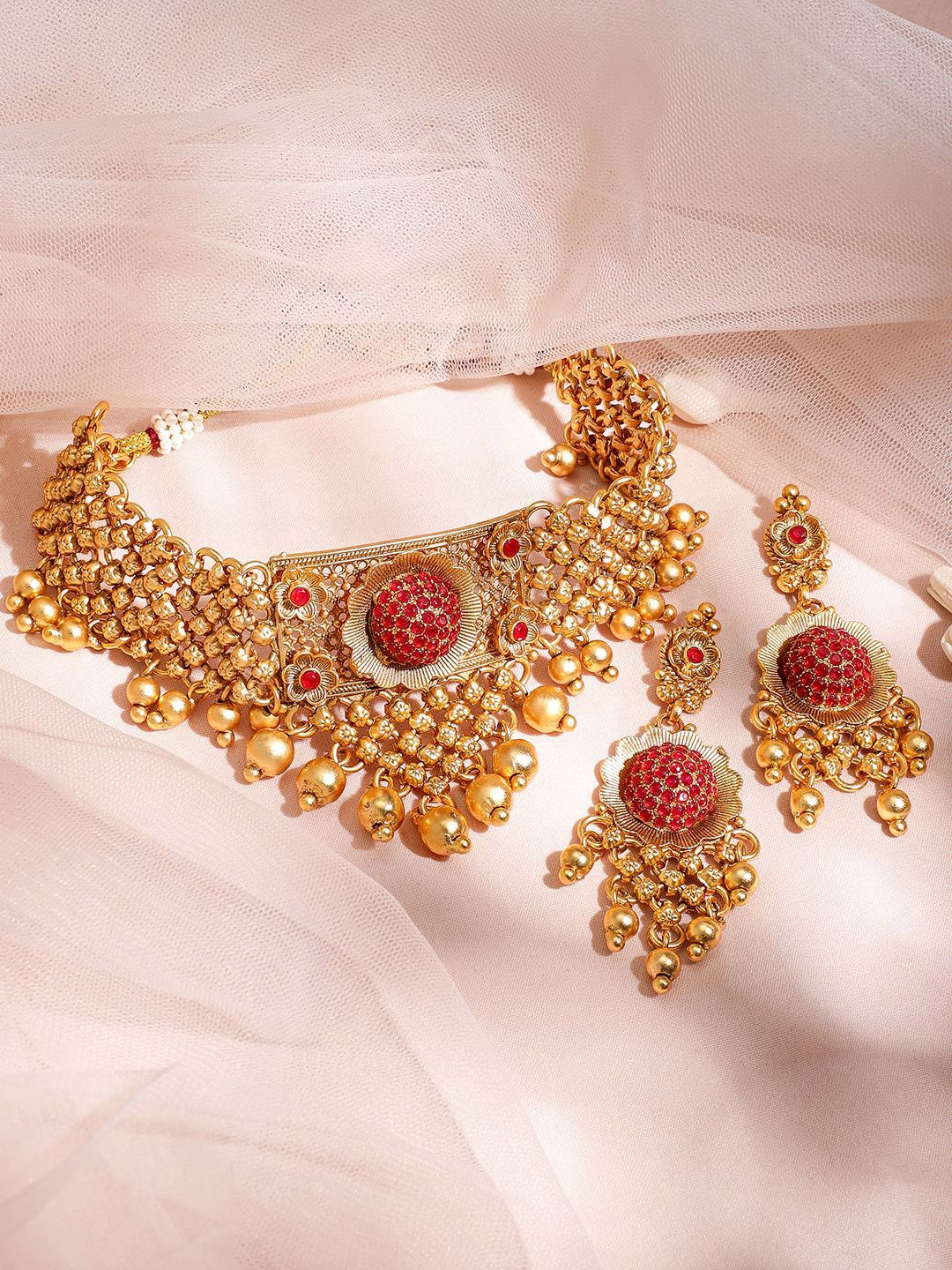 Buy Dhiyona RJ Women's 22K Gold Plated Ruby Red Stone Studded Gold