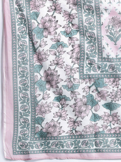 Women Floral Printed Pure Cotton Kurta with Trousers & With Dupatta
