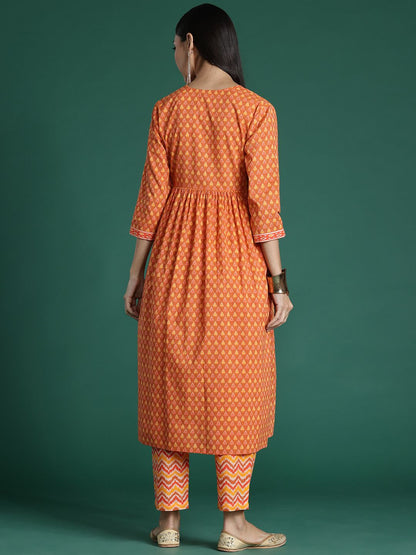 Dhiyona IE Printed Empire Pure Cotton Kurta with Trousers
