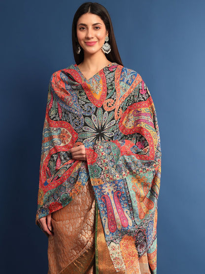 Dhiyona PA Ethnic Motifs Embroidered Woollen Kalamkari Shawl