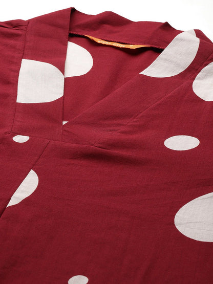 Women Printed Pleated Pure Cotton Kurta with Trousers