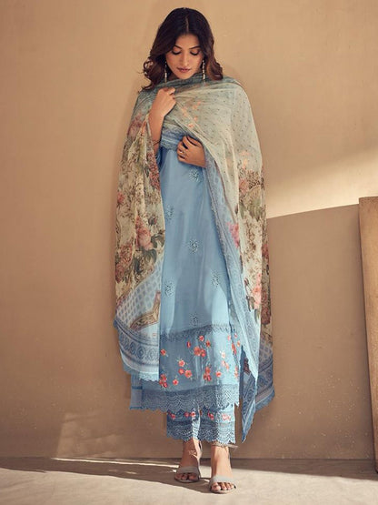 Dhiyona IE Women Floral Embroidered Regular Thread Work Kurta with Trousers & With Dupatta