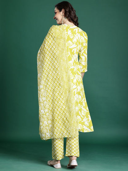 Floral Printed Regular Pure Cotton Kurta with Trousers & With Dupatta