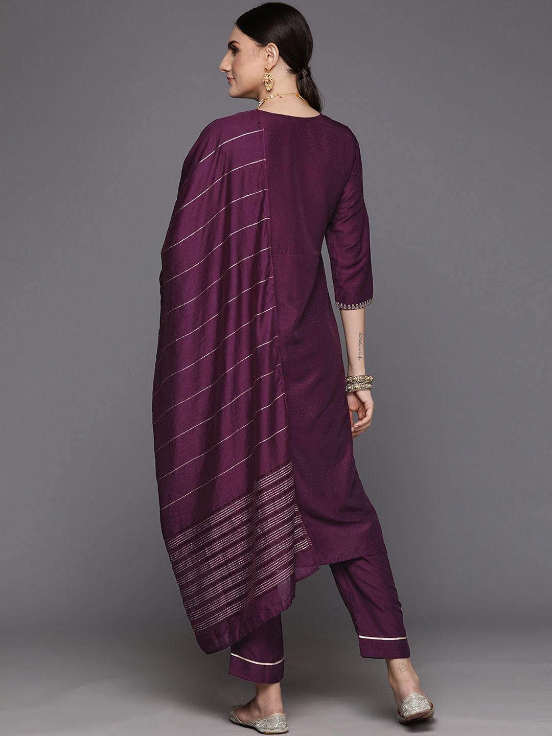 Women Yoke Design Empire Sequinned Kurta with Trousers & Dupatta