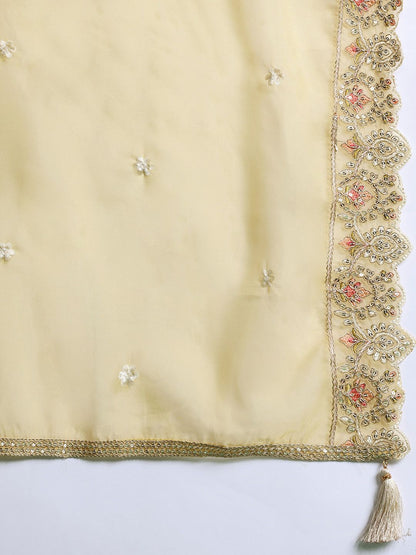 Ethnic Motifs Embroidered Panelled Sequinned Kurta With Trousers & Dupatta