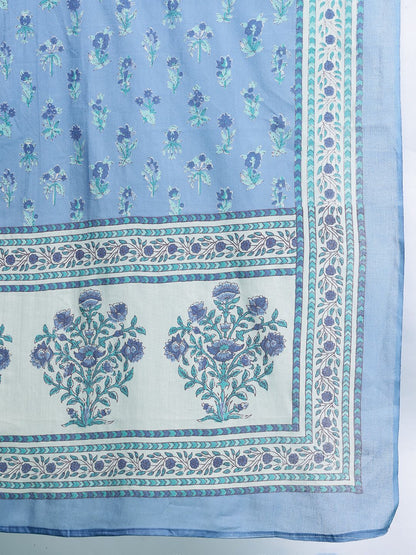 Dhiyona IE Women Floral Printed Regular Pure Cotton Kurta with Trousers & With Dupatta