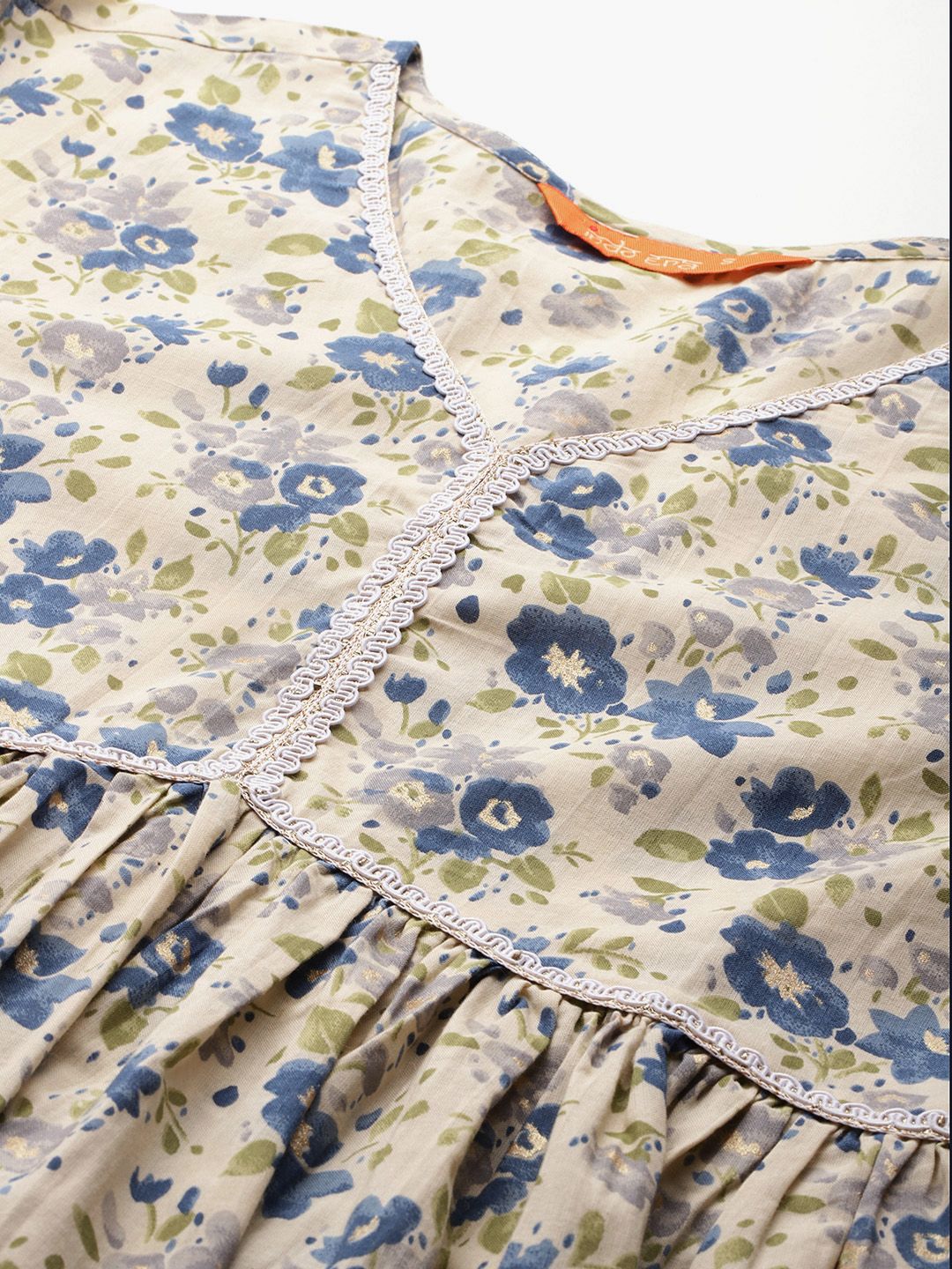 Dhiyona IE Floral Printed Empire Pure Cotton Kurta with Sharara & With Dupatta