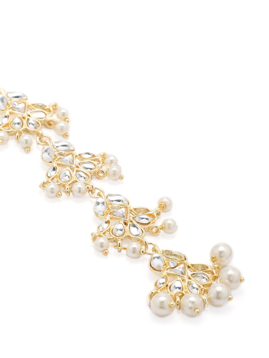 Dhiyona RJ Women's Women Gold-Plated Handcrafted Pearl Embellished Maang Tikka