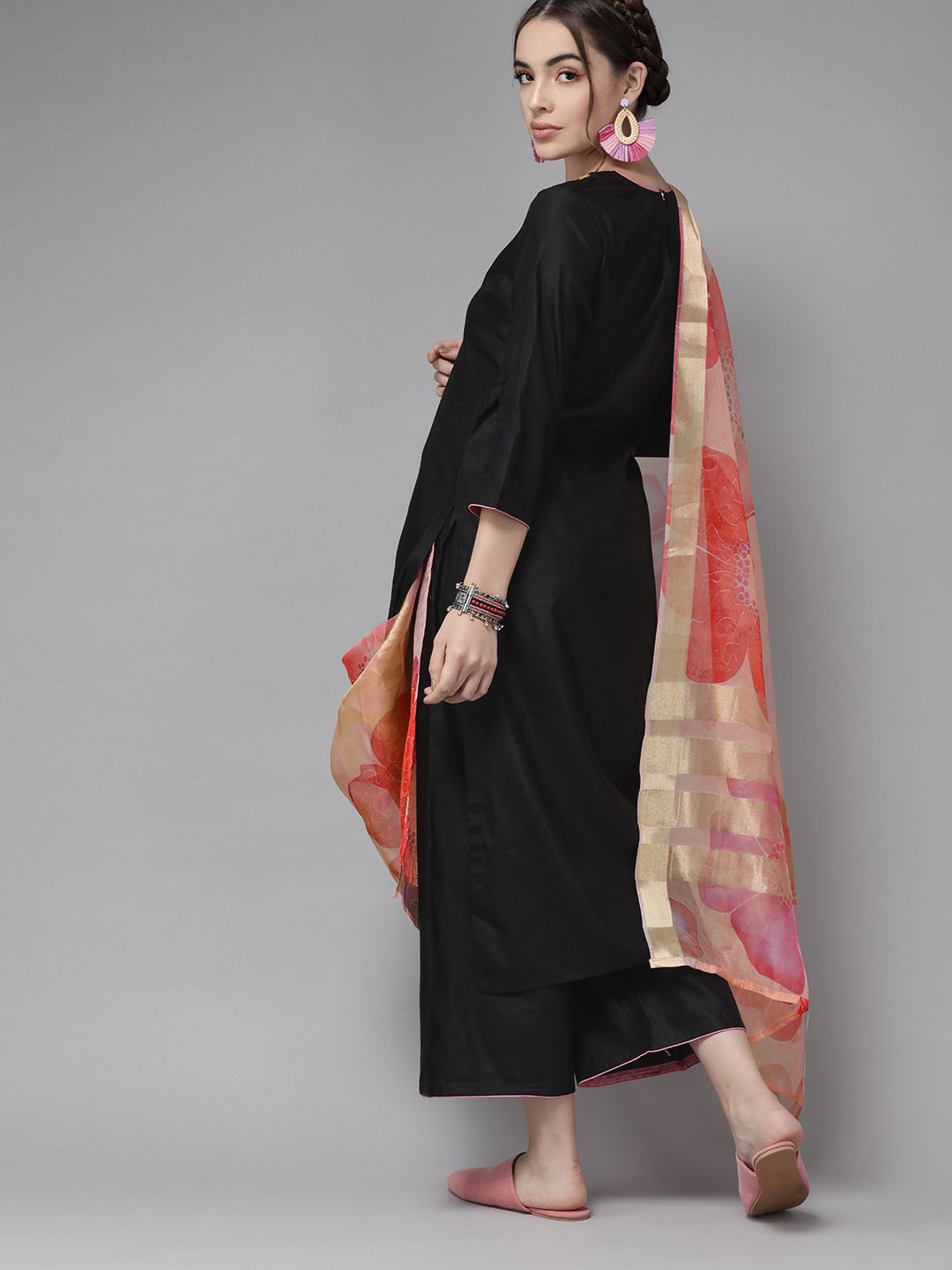 Classic Black And Peach Embroidered Kurta Set