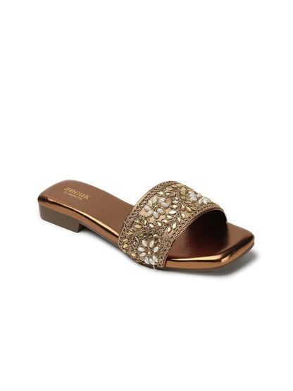 Dhiyona AK Copper-Toned Embellished Open Toe Flats