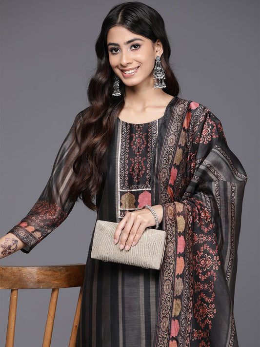 Dhiyona VA Women'sEthnic Motifs Printed Regular Chanderi Silk Kurta with Trousers & With Dupatta