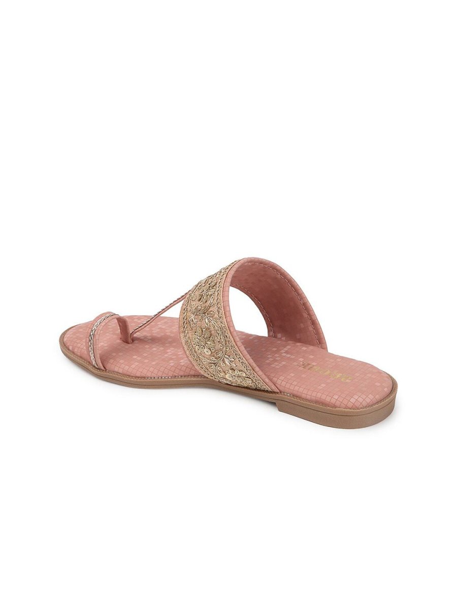 Dhiyona AK Peach-Coloured Embellished One Toe Flats