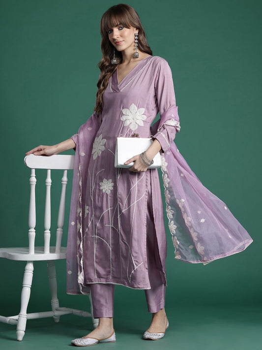 Dhiyona IE Floral Embroidered Kurta with Trousers & Dupatta