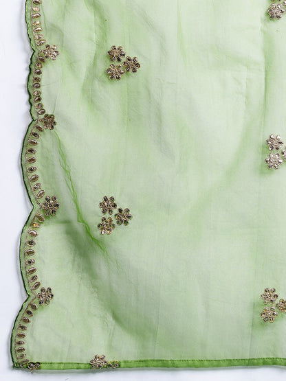 Dhiyona IE Plus Size Floral Embroidered Gotta Patti Kurta with Trousers & With Dupatta