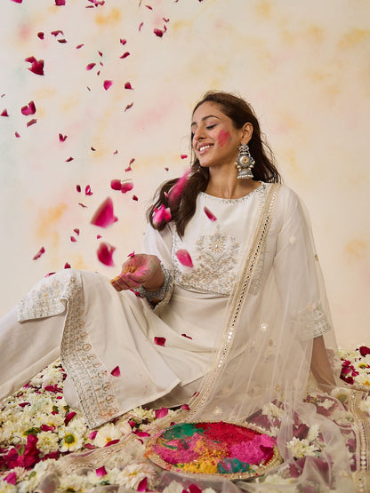 Dhiyona IE Women Floral Embroidered Regular Kurta with Trousers & With Dupatta