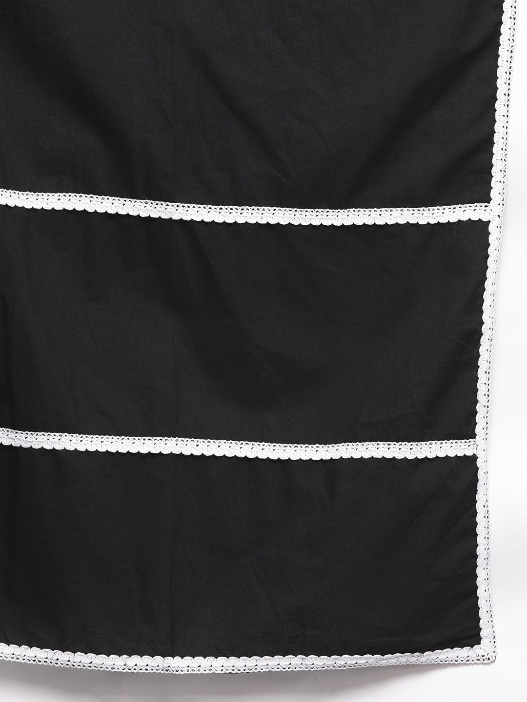 Women Black Floral Printed Kurta with Trousers & With Dupatta