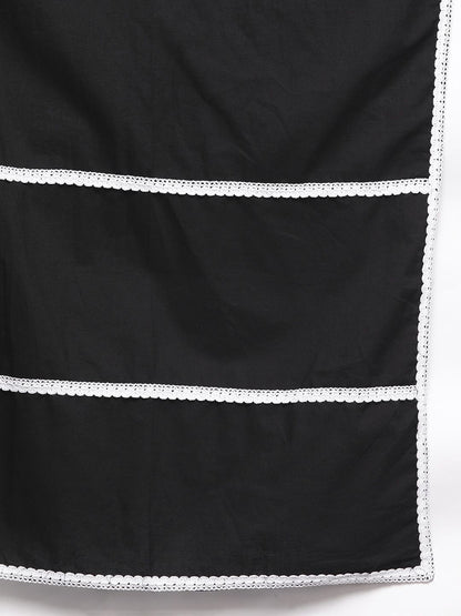 Women Black Floral Printed Kurta with Trousers & With Dupatta