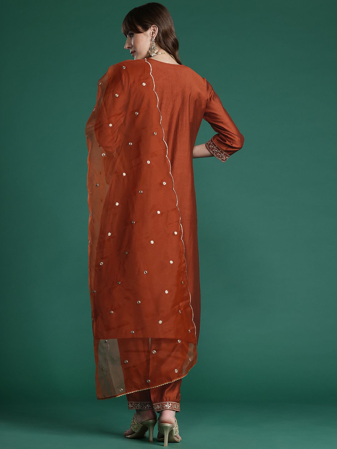Floral Embroidered Liva Kurta with Trousers & With Dupatta