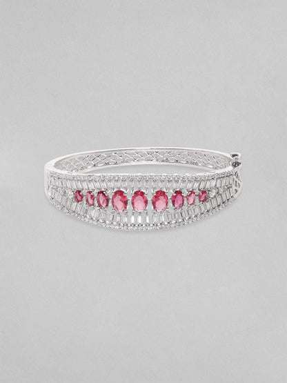 Dhiyona RJ Women's Rhodium Plated Ruby Red & Cubic Zirconia Studded Openable Premium Bracelet ,