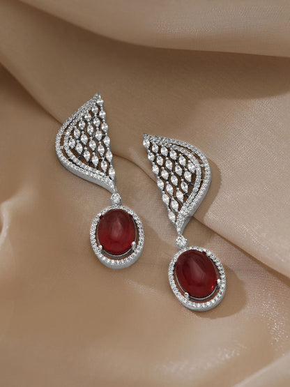 Dhiyona RJ Women's Silver-Plated Ruby & Cubic Zircon Studded Premium Drop Earrings