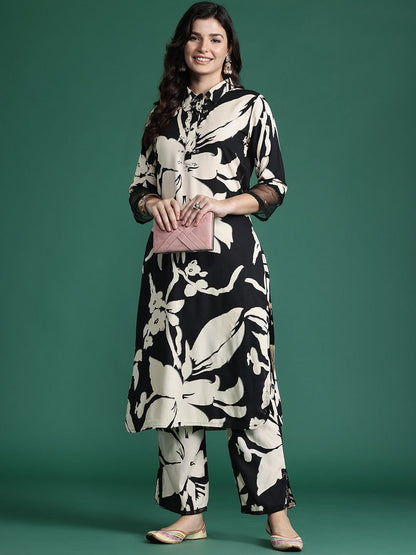 Dhiyona IE Floral Printed Regular Sequinned Kurta with Trousers
