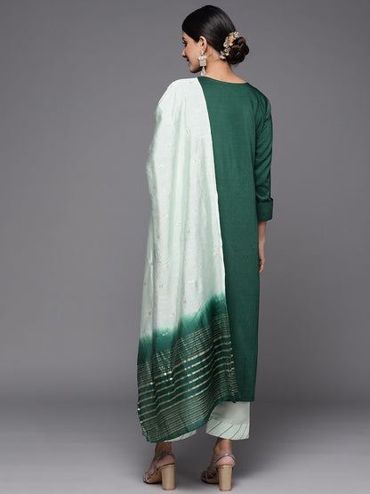 Dhiyona VA Women's Green Ethnic Motifs Yoke Design Gotta Patti Pure Cotton Kurta with Trousers & With Dupatta