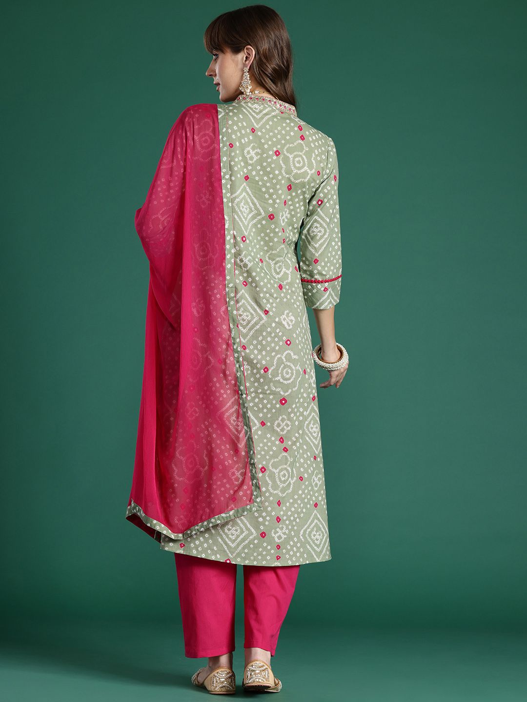 Bandhani Printed Thread Work Pure Cotton Kurta with Trousers & With Dupatta