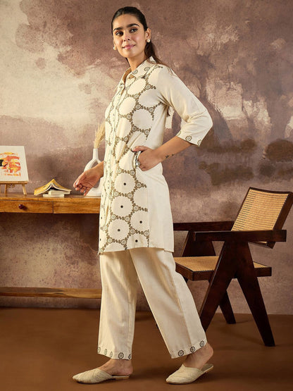 Dhiyona IE Printed Shirt Collar Tunic With Trouser