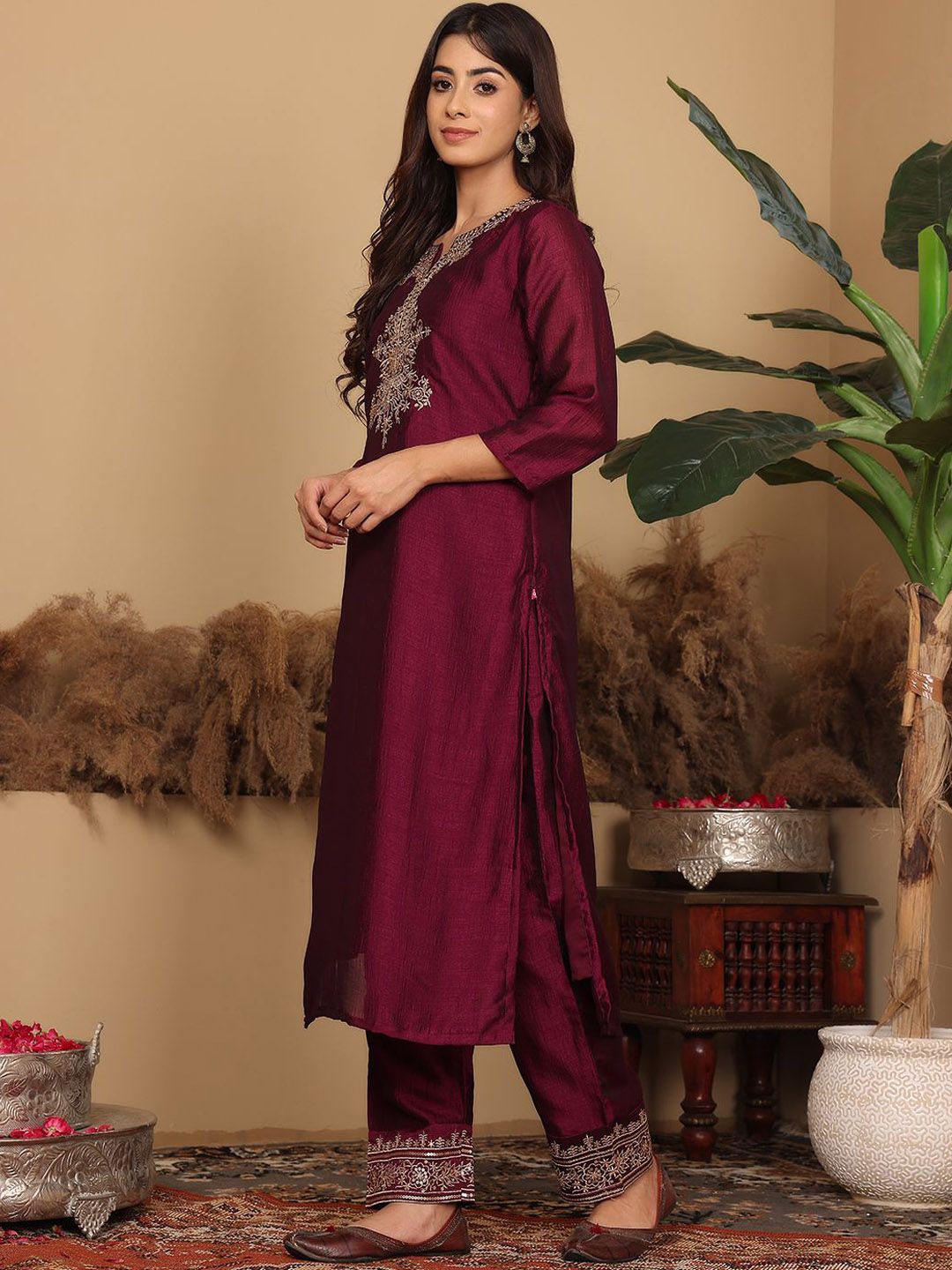 Dhiyona VA Women'sEthnic Motifs Embroidered Regular Kurta with Trousers & Dupatta