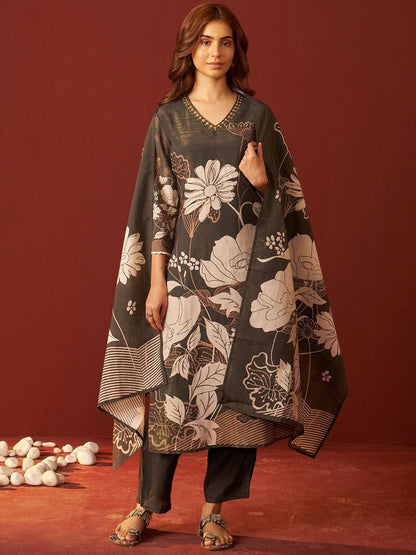 Dhiyona IE Floral Printed Beads and Stones Kurta With Trousers & \Dupatta