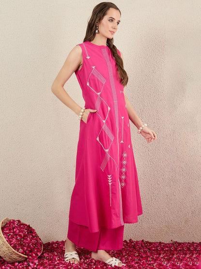 Women Ethnic Motifs Embroidered Regular Pure Cotton Kurta with Palazzos